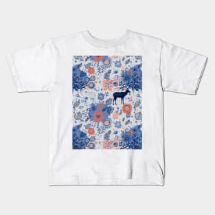 Blue Forest Deer Pattern Kids T-Shirt